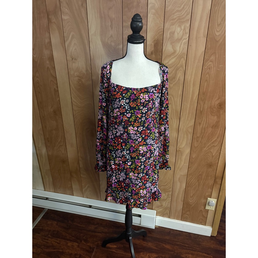 Forever 21+ Womens 3X Floral Square Neck Ruffle Hem Long Sleeve Mini Dress